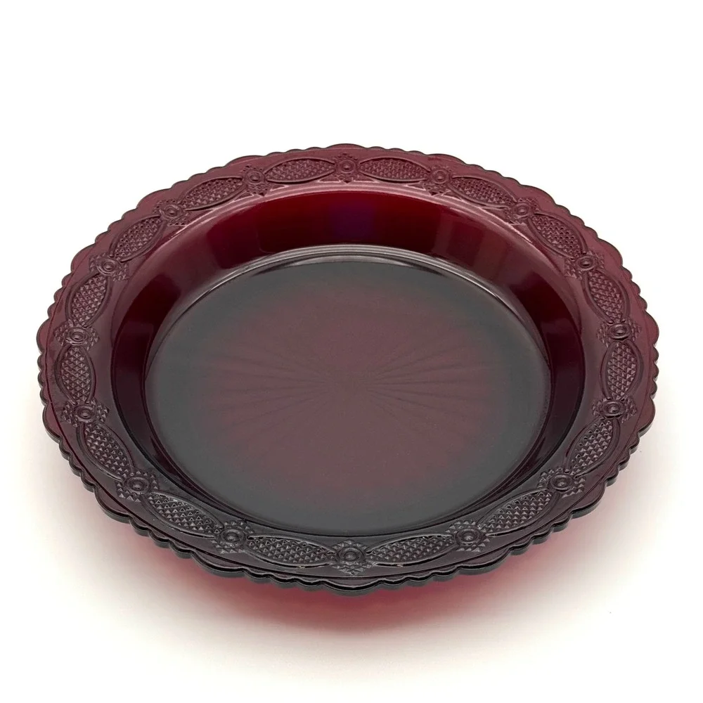 Avon 1876 Cape Cod Collection Pie Plate‎ Server Ruby Red Glass 1992 NIB